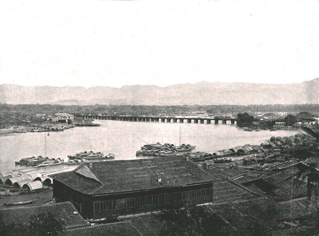 रिवर मिन और द ग्रेट ब्रिज, फूचो, चीन, 1895। द्वारा डब्ल्यू एंड एस लिमिटेड