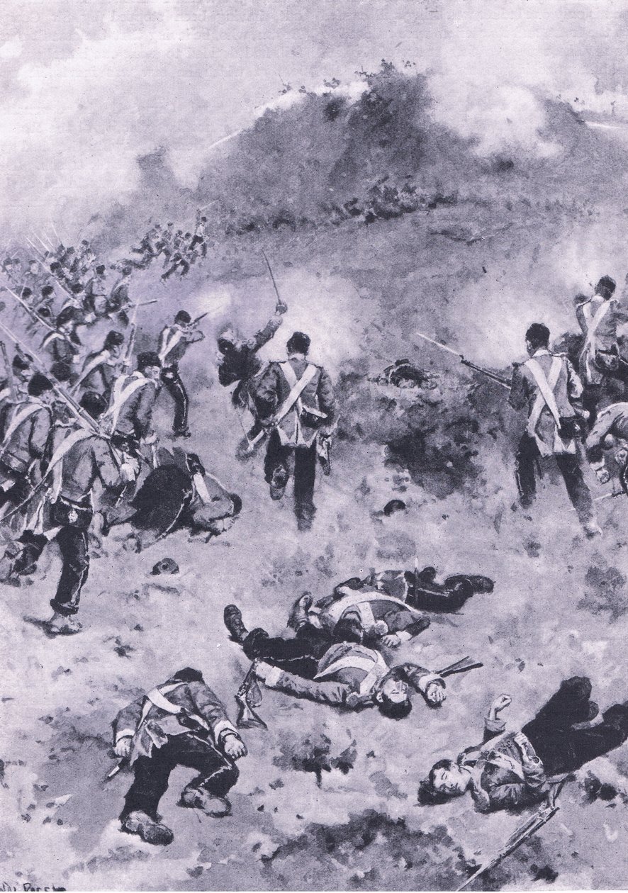 रेडन पर हमला, ब्रिटिश बैटल ऑन लैंड एंड सी, 1915 से चित्रण द्वारा व्हेल पगेट