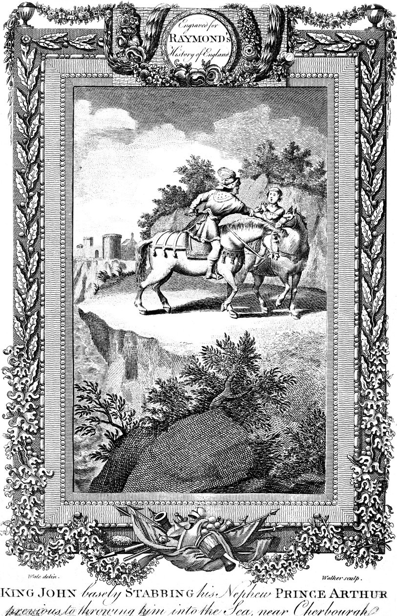 राजा जॉन 1167-1216 अपने भतीजे राजकुमार आर्थर, 19 वीं सदी में छुरा घोंपा। द्वारा वॉकर