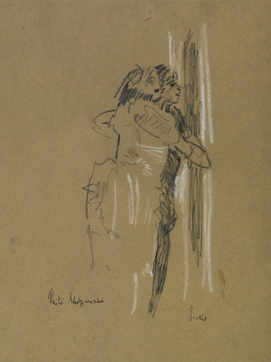 दो स्थायी आंकड़े, c.1907 (फीके नीले कागज पर काले und सफेद चाक) द्वारा वाल्टर रिचर्ड सिकर्ट