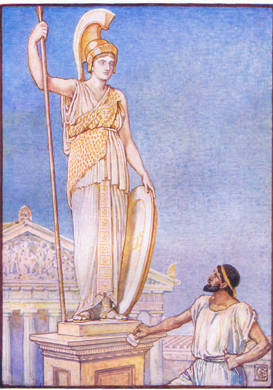 देवी की आकृति एक महान थी, ग्रीस की कहानी, 1930 के दशक का चित्रण द्वारा वाल्टर क्रेन