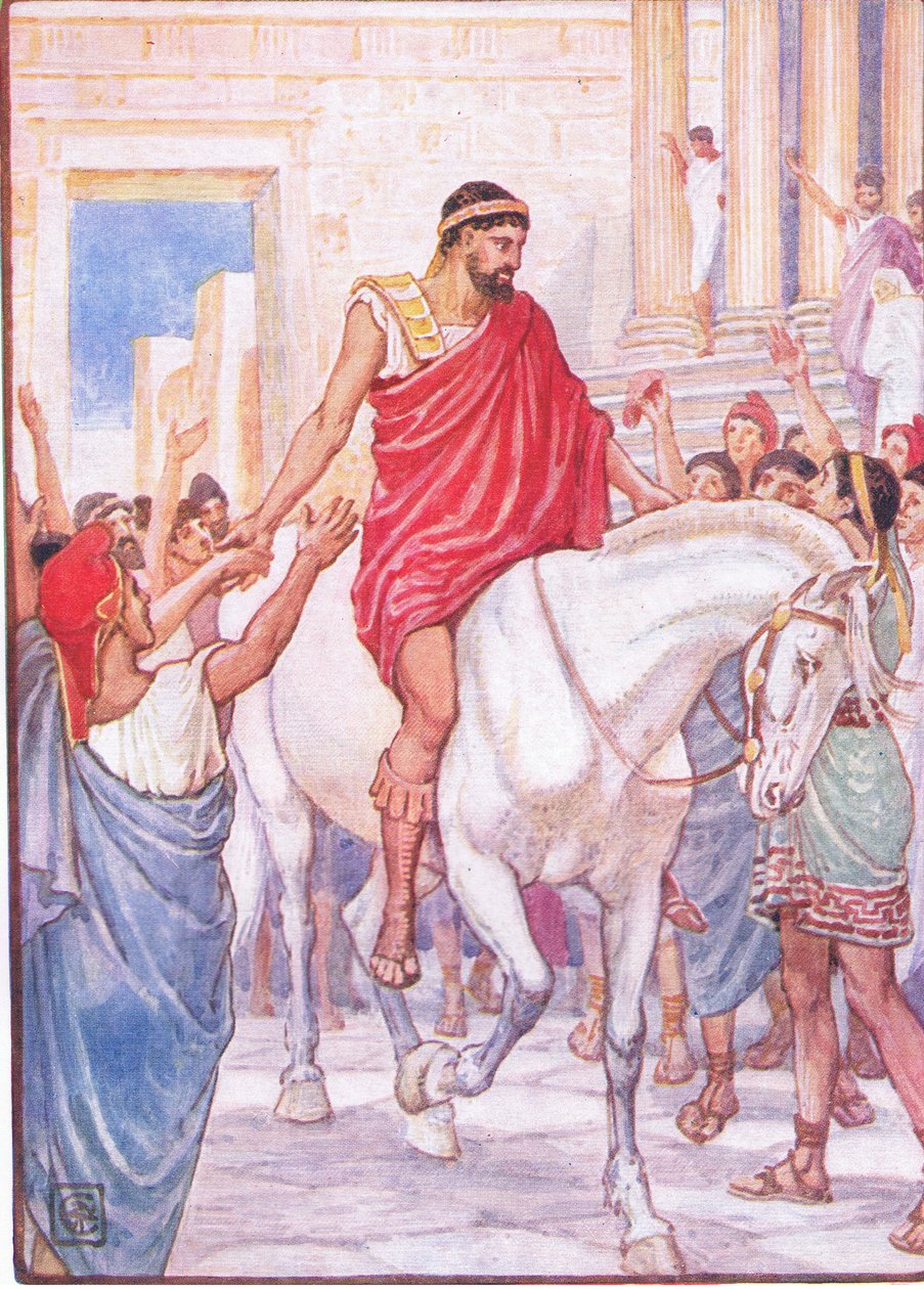 इस भीड़ ने 1930 के दशक की द स्टोरी ऑफ़ ग्रीस से ज़ोर से प्रशंसा, चित्रण के साथ उन्हें सलाम किया द्वारा वाल्टर क्रेन