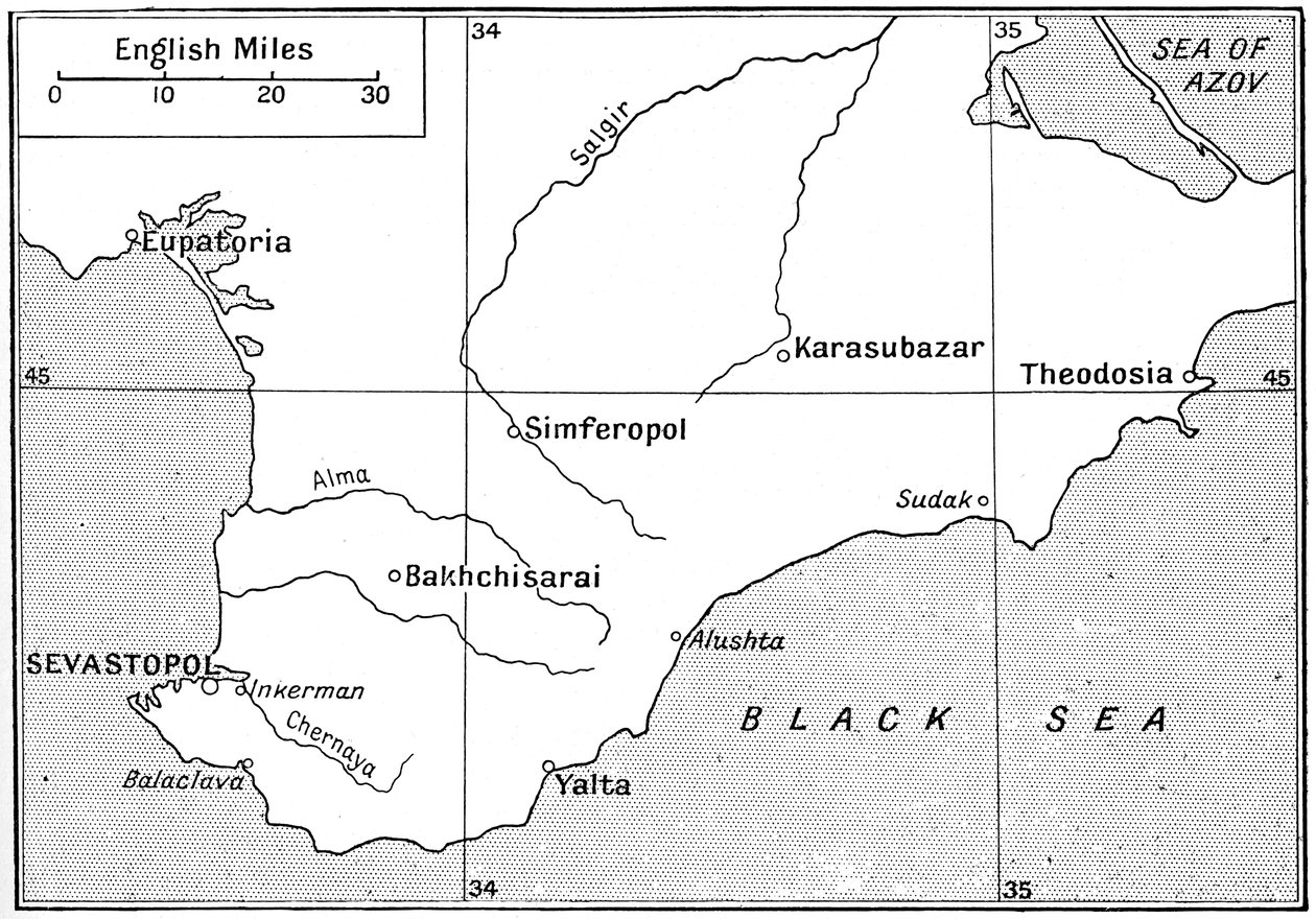 उस क्षेत्र का मानचित्र जहाँ 1850 में c1920 में क्रीमिया युद्ध लड़ा गया था द्वारा वाल्टर हचिंसन