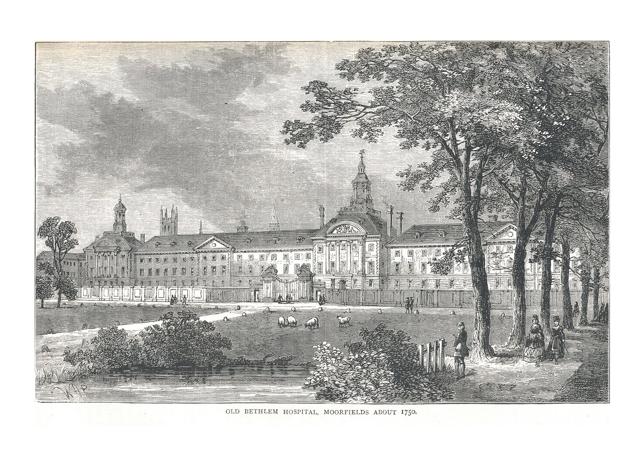 पुराना बेथलेम अस्पताल। Moorfields लगभग 1750, 1878 द्वारा वाल्टर थॉर्नबरी