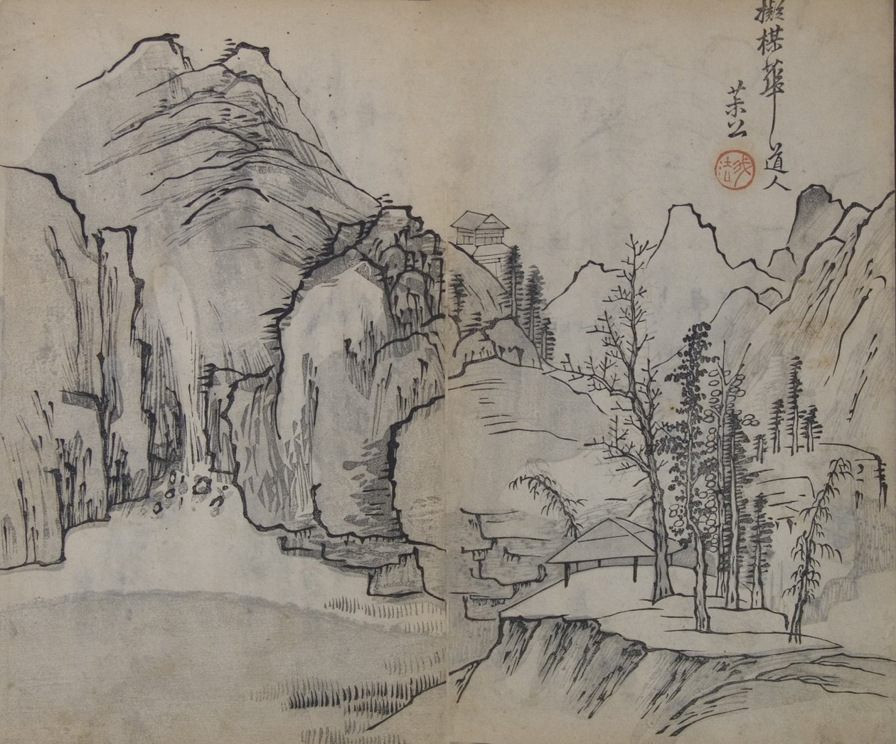 वू जेन 1280-1354 के बाद लैंडस्केप, मस्टर्ड सीड गार्डन मैनुअल ऑफ..., पहला संस्करण, 1679 से। द्वारा वांग जी