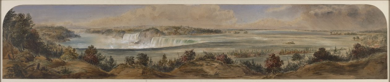 ऊपर से नियाग्रा फॉल्स का व्यापक दृश्य, c.1865 (कागज पर wc) द्वारा वाशिंगटन एफ मित्र