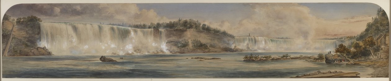 नीचे से नियाग्रा फॉल्स का व्यापक दृश्य, c.1865 (कागज पर wc) द्वारा वाशिंगटन एफ मित्र