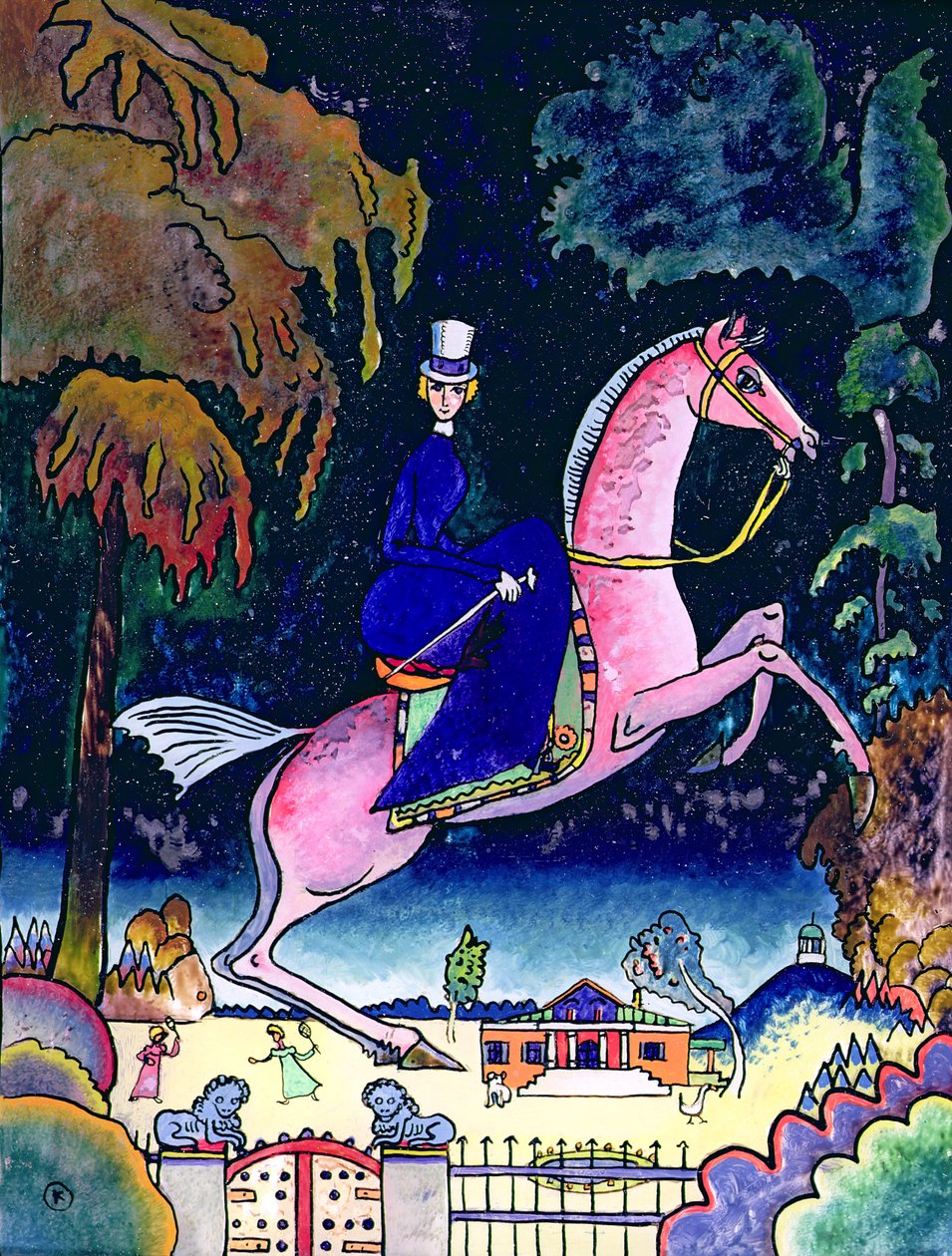 लायंस, 1918 के साथ ऐमज़ॉन (कार्डबोर्ड पर तेल) द्वारा वासिली कैंडिंस्की