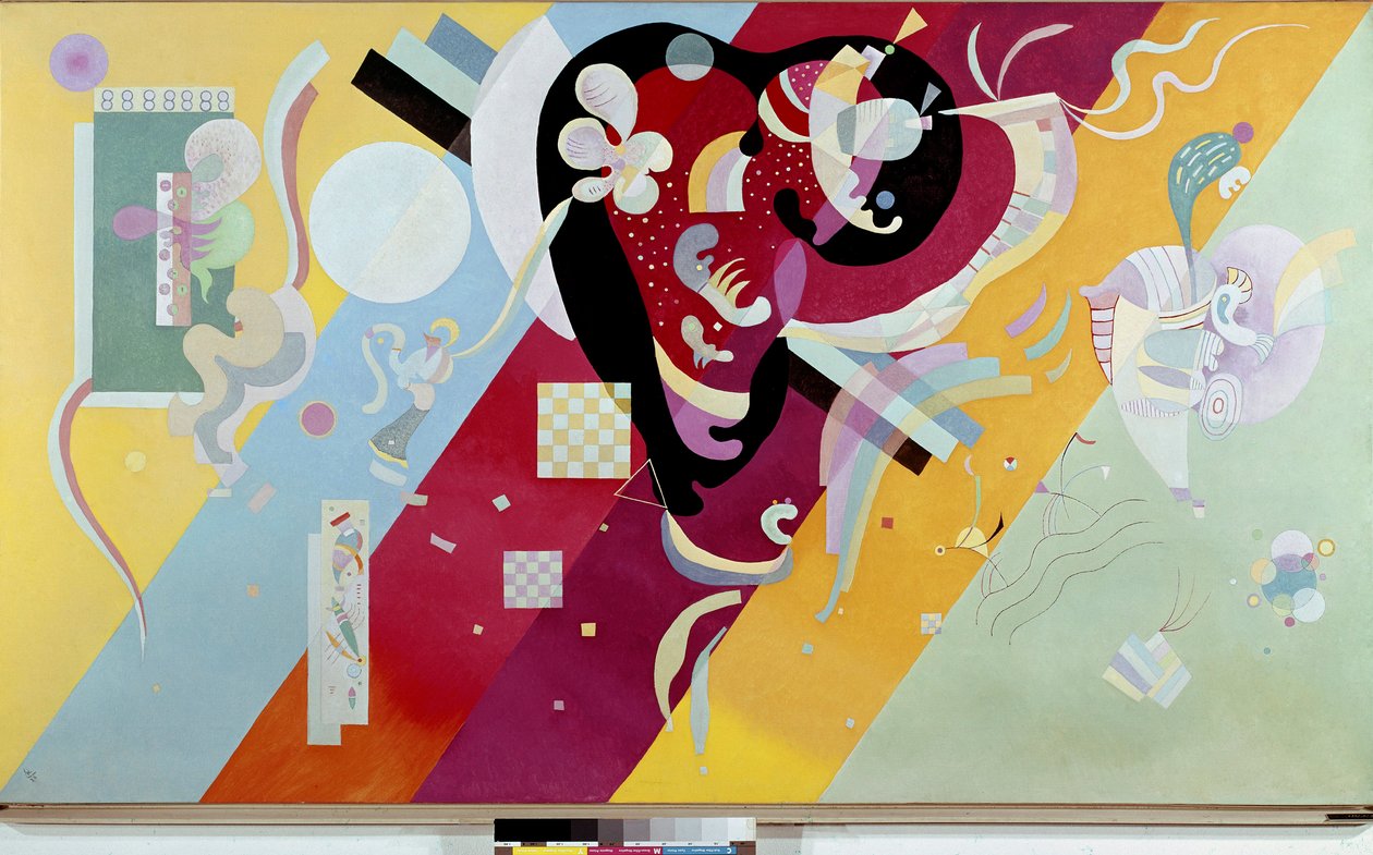 Vassily Kandinsky (या Wassily Kandinski or Kandinskij, 1866-1944) द्वारा रचना IX पेंटिंग 1936 सन। 1,13x1,95 मीटर पेरिस, पेशी राष्ट्रीय डार्ट आधुनिक केंद्र पोम्पीडौ द्वारा वासिली कैंडिंस्की
