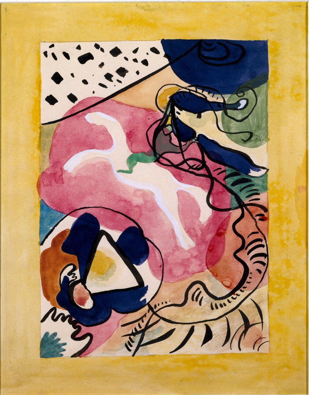 अभिव्यक्तिवाद: वासिली कैंडिंस्की (या वासिली कैंडिंस्की या कैंडिन्स्की, 1866-1944) द्वारा "" द ब्लू राइडर "" (डेर ब्लाए रेइटर) के पंचांग के लिए कवर परियोजना। चीन स्याही और पानी के रंग। 1911 मंद। 27,7x21 द्वारा वासिली कैंडिंस्की