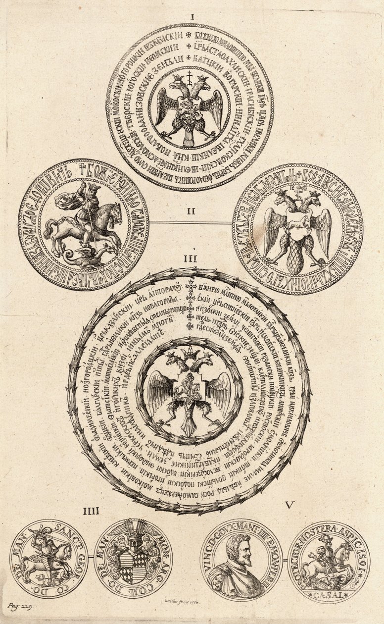 तीन रूसी सील और दो पदक। राज्य २ द्वारा Wenceslaus Hollar