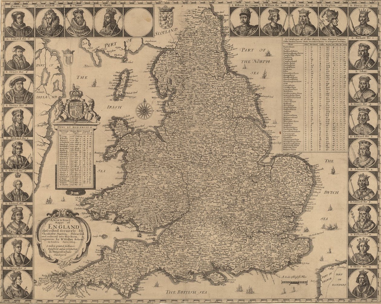 इंग्लैंड का एक नया और सटीक मानचित्र, 1644। द्वारा Wenceslaus Hollar