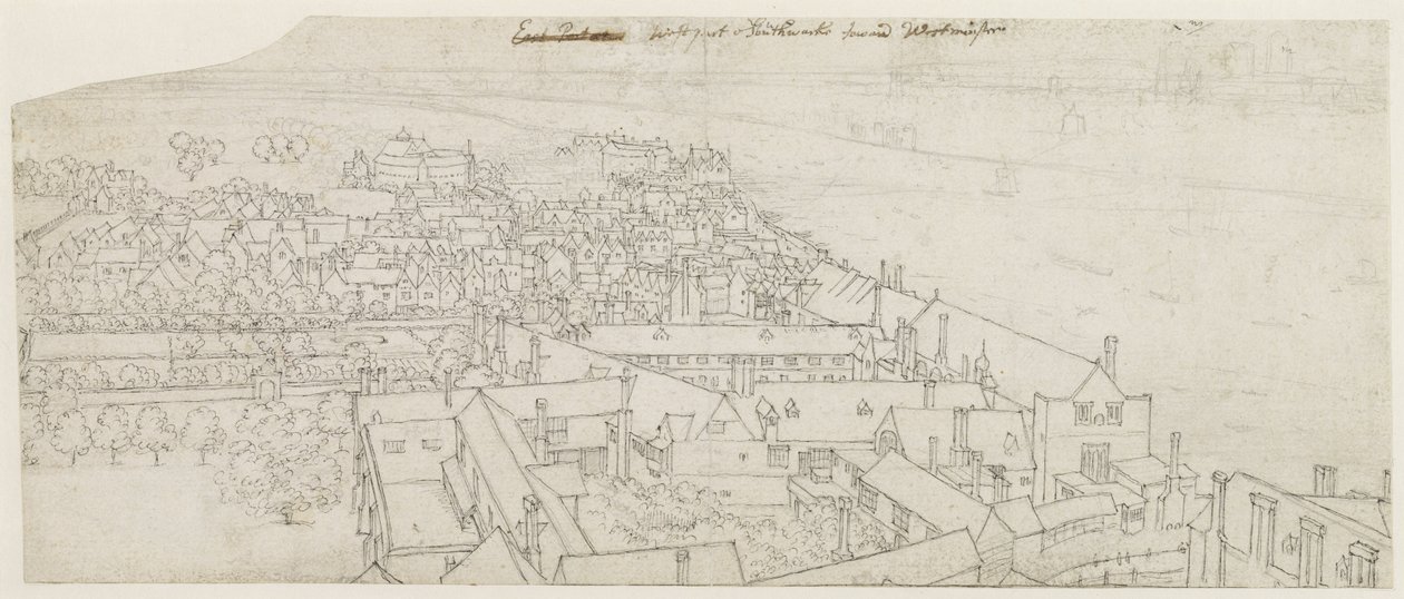 सेंट मैरी साउथवार्क का दृश्य, वेस्टमिंस्टर की ओर देखना द्वारा Wenceslaus Hollar