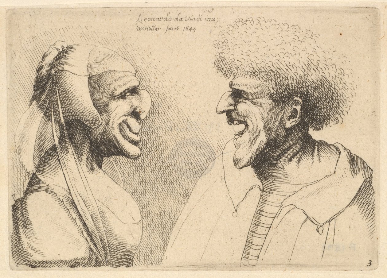 एक विकृत युगल एक दूसरे का सामना कर रहे हैं, 1645। द्वारा Wenceslaus Hollar