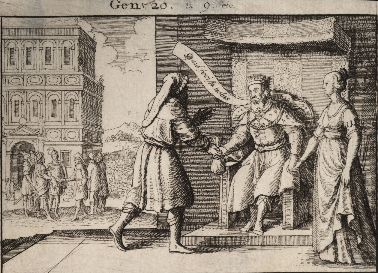 अबीमेलेक ने इब्राहीम को फटकार लगाई। राज्य 1 द्वारा Wenceslaus Hollar