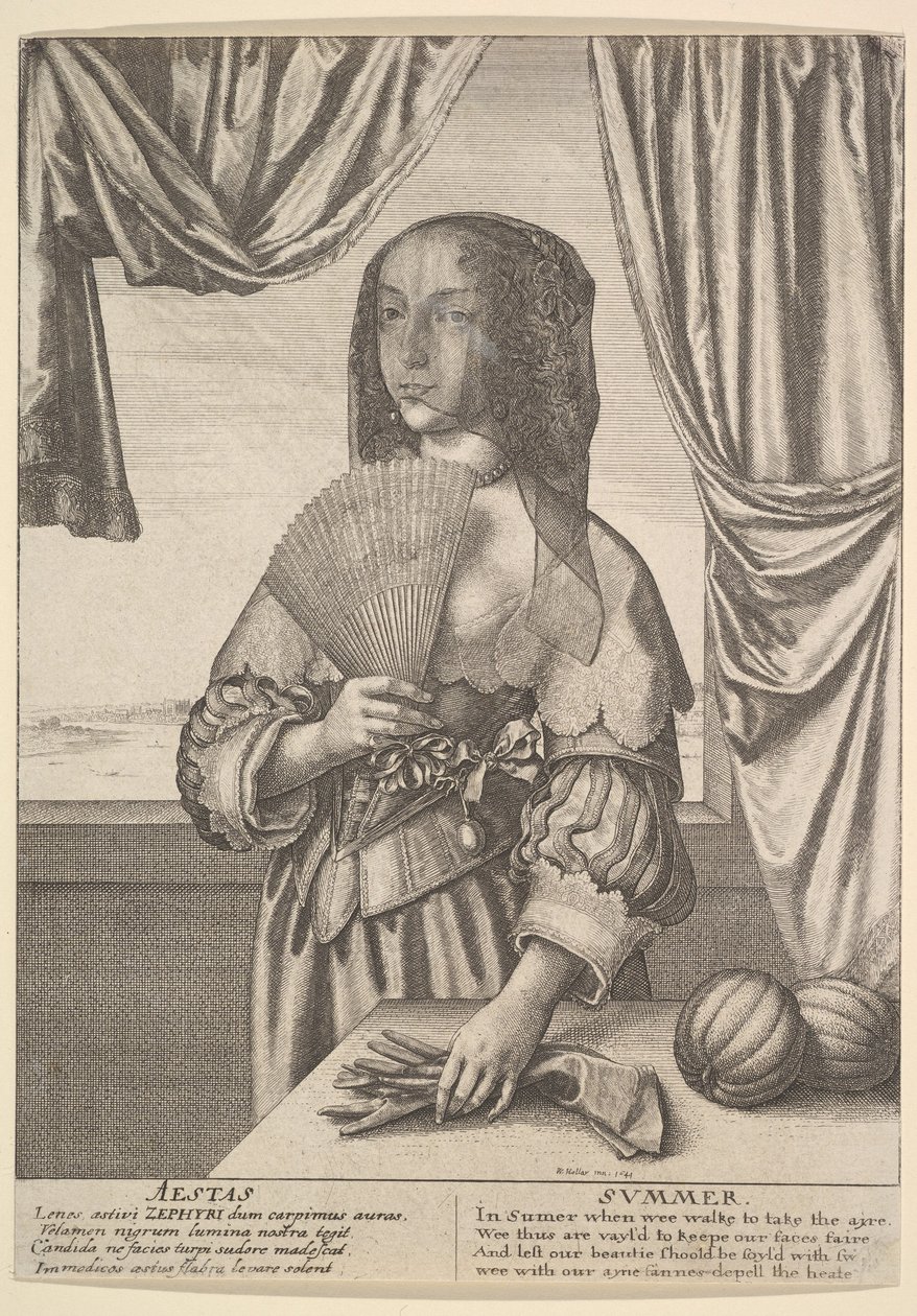 एस्तेस - ग्रीष्मकालीन तीन-चौथाई-लंबाई वाले मौसम, 1641। द्वारा Wenceslaus Hollar