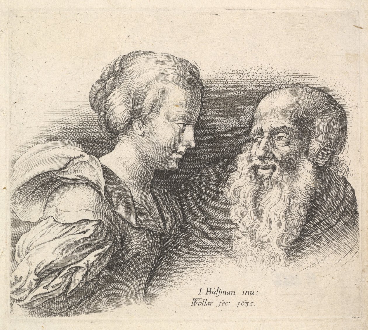 एक बूढ़ा आदमी और एक लड़की, हल्समैन के बाद, 1635। द्वारा Wenceslaus Hollar