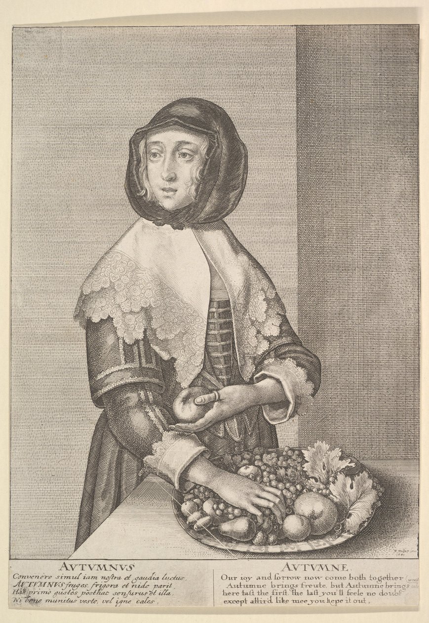 शरद ऋतु - शरद ऋतु तीन-चौथाई लंबाई के मौसम, 1641। द्वारा Wenceslaus Hollar