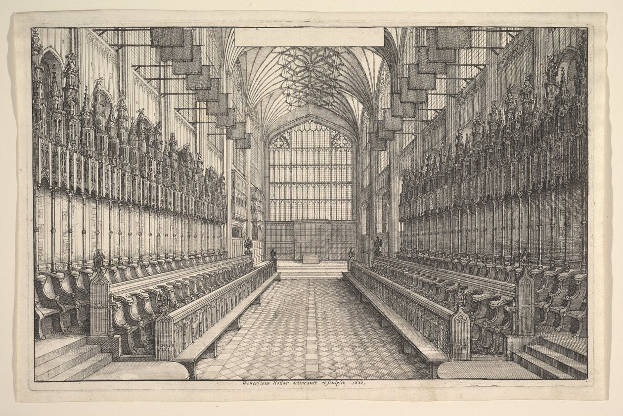 सेंट जॉर्जेस चैपल, विंडसर में चैयर और स्टॉल, 1660। द्वारा Wenceslaus Hollar