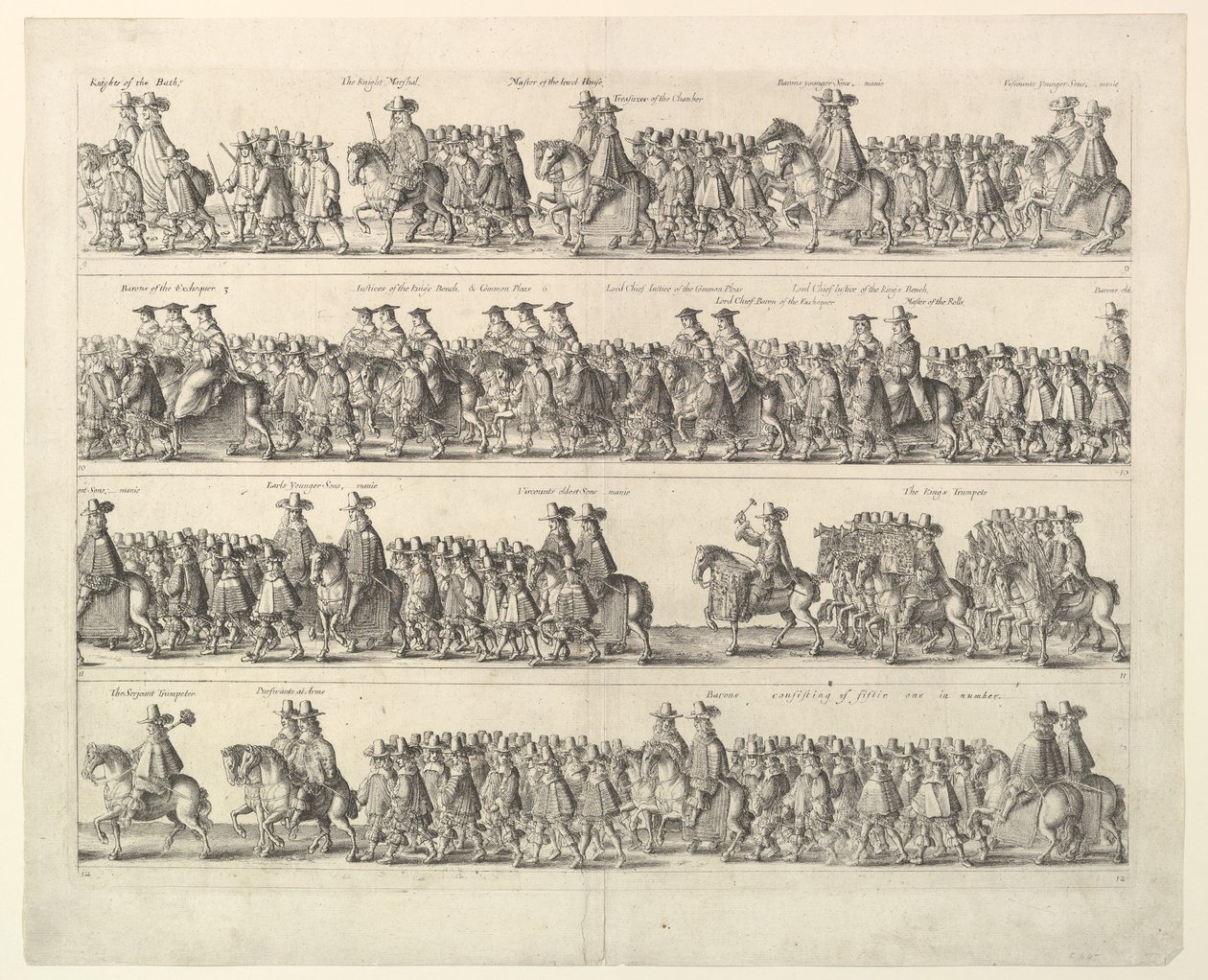 लंदन के माध्यम से चार्ल्स द्वितीय का राज्याभिषेक जुलूस, 1662। द्वारा Wenceslaus Hollar