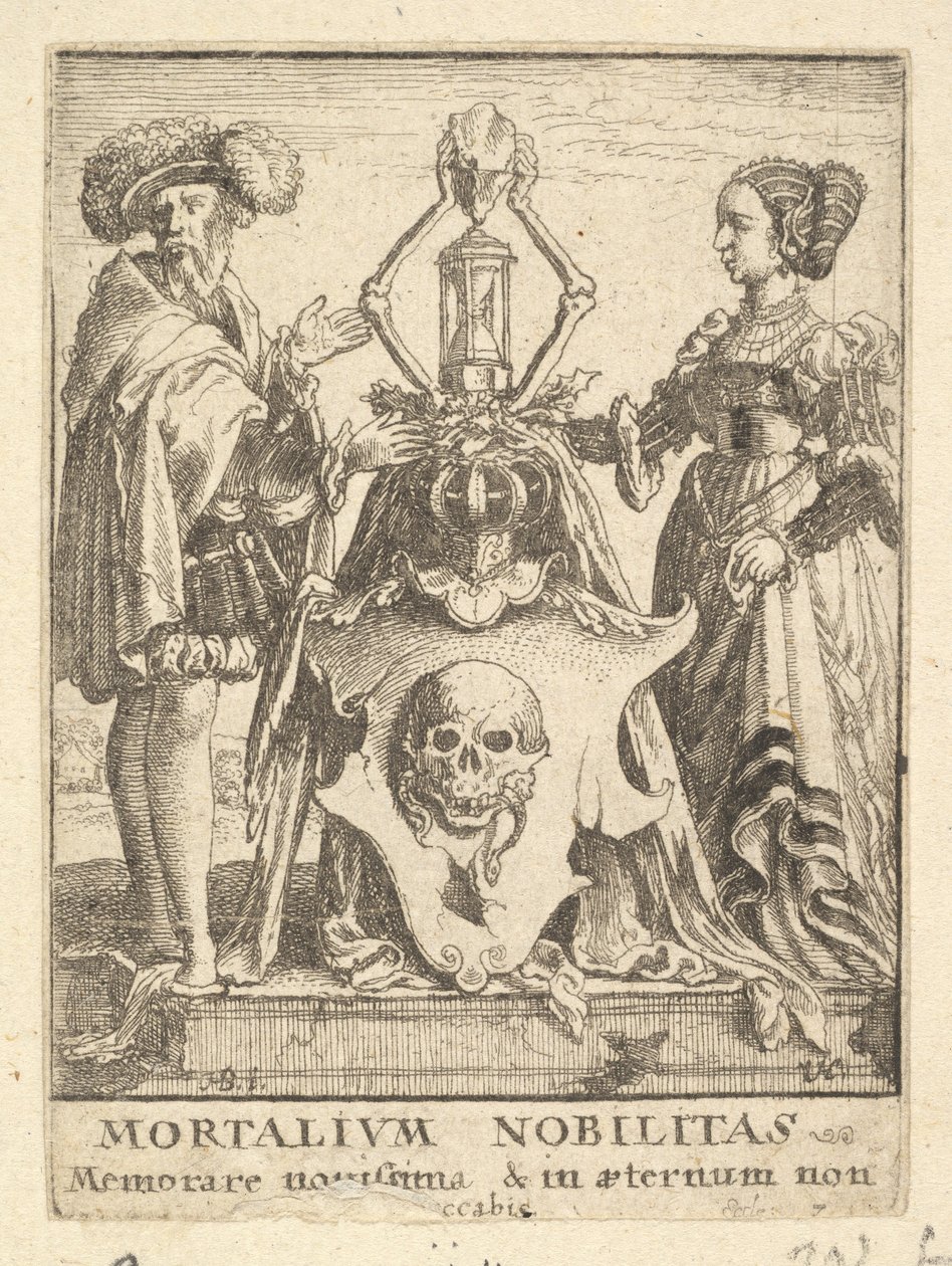 डेथ्स कोट ऑफ़ आर्म्स, डांस ऑफ़ डेथ से, 1651। द्वारा Wenceslaus Hollar