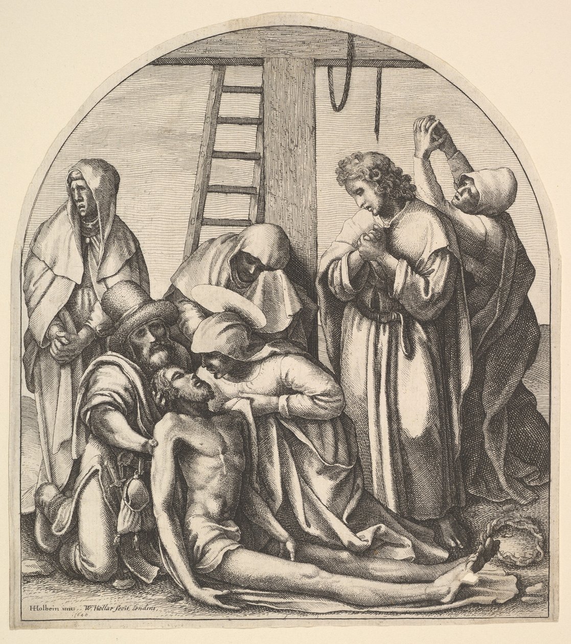 होल्बिन, 1640 के बाद क्रॉस से उतरना। द्वारा Wenceslaus Hollar