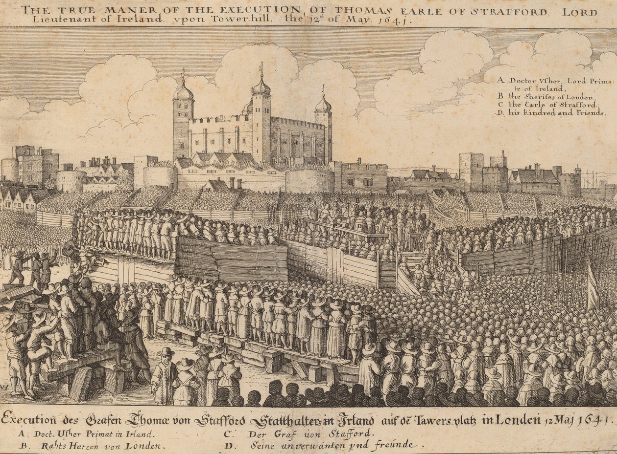 थॉमस वेंटवर्थ का निष्पादन, 1641। द्वारा Wenceslaus Hollar