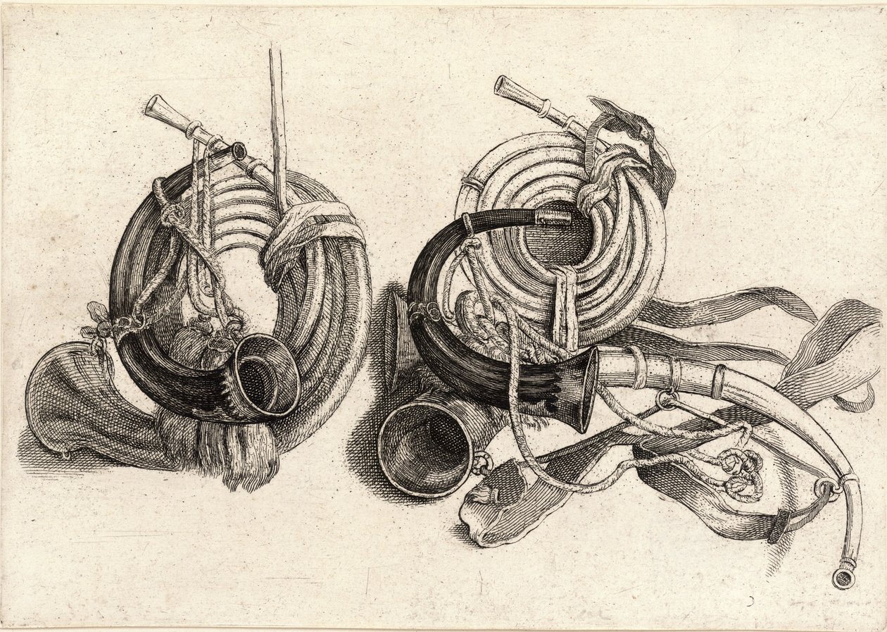 पांच शिकार सींग द्वारा Wenceslaus Hollar