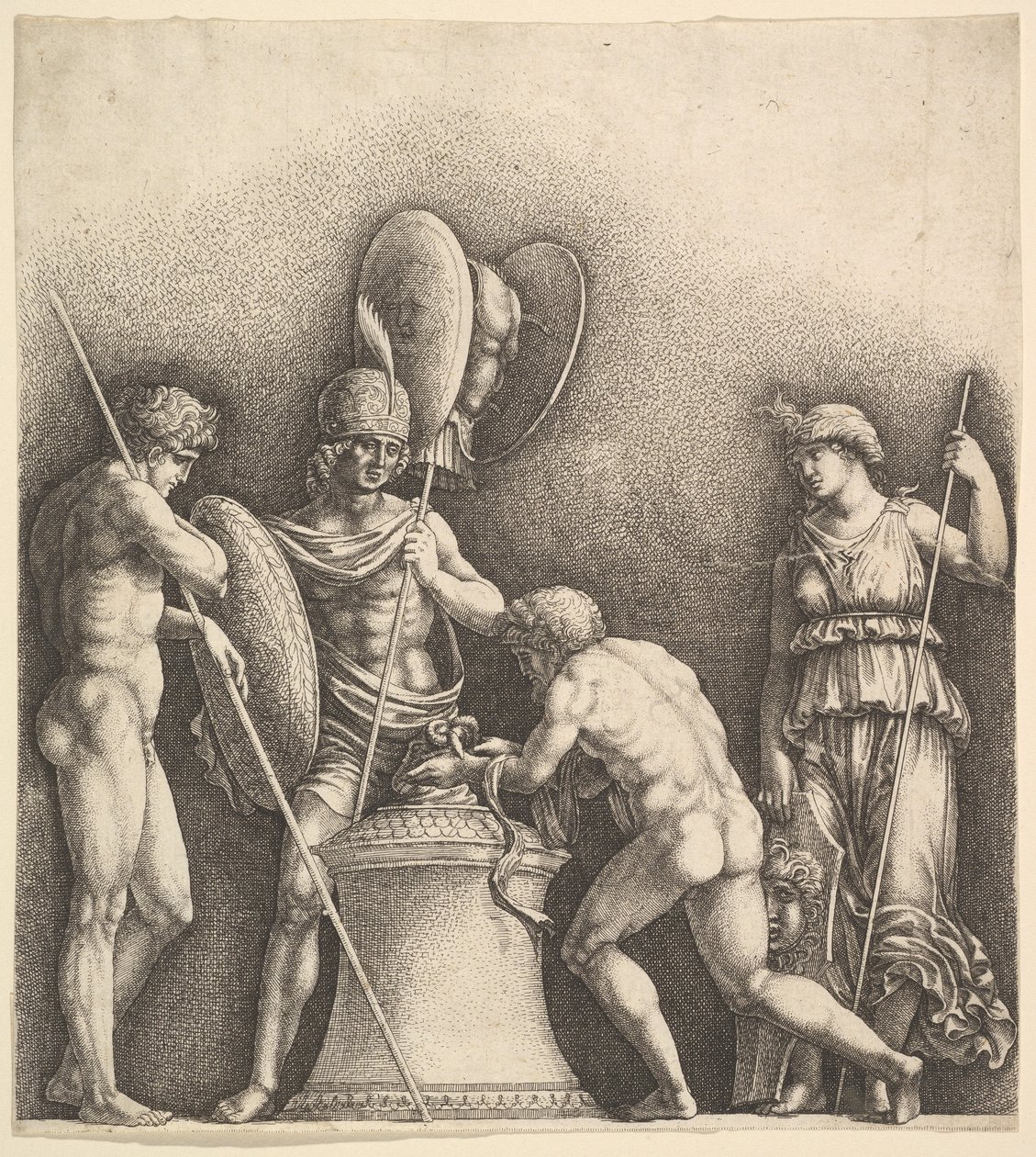 चार शास्त्रीय आंकड़े बुतपरस्त बलिदान, 1638। द्वारा Wenceslaus Hollar