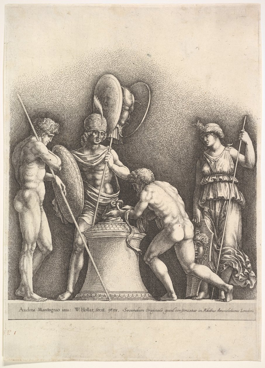चार शास्त्रीय आंकड़े बुतपरस्त बलिदान, 1638। द्वारा Wenceslaus Hollar