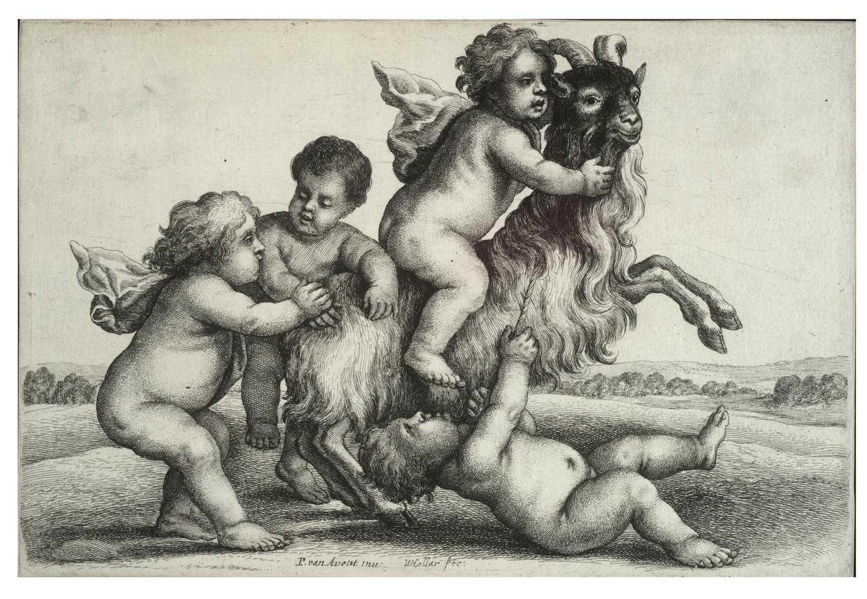 चार छोटे लड़के और एक बकरी द्वारा Wenceslaus Hollar