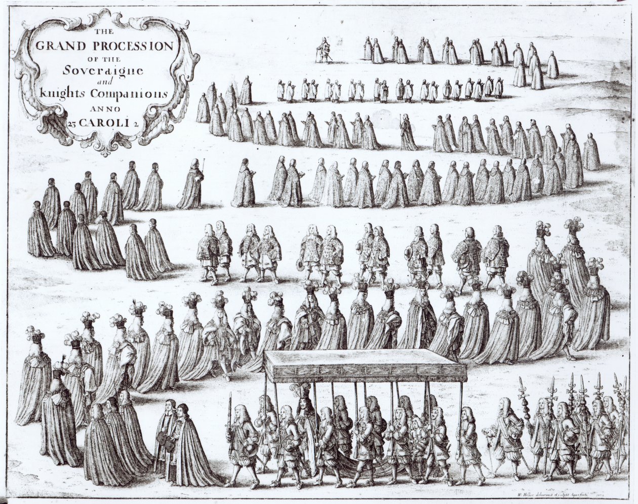1672 में विंडसर में संप्रभु और शूरवीरों की भव्य शोभायात्रा द्वारा Wenceslaus Hollar