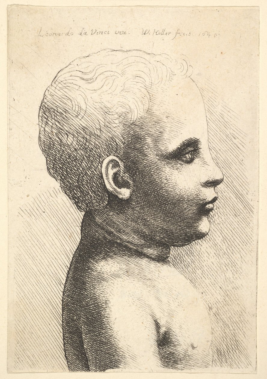 बच्चे के सिर और कंधे, प्रोफाइल में दाहिनी ओर, 1645। द्वारा Wenceslaus Hollar