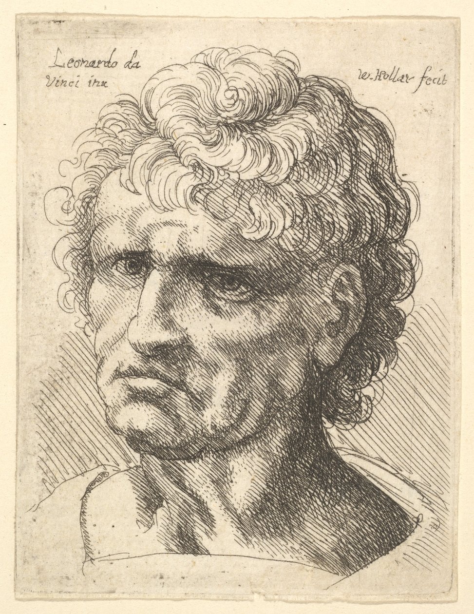 गंभीर अभिव्यक्ति वाले व्यक्ति का सिर, 1625-77। द्वारा Wenceslaus Hollar