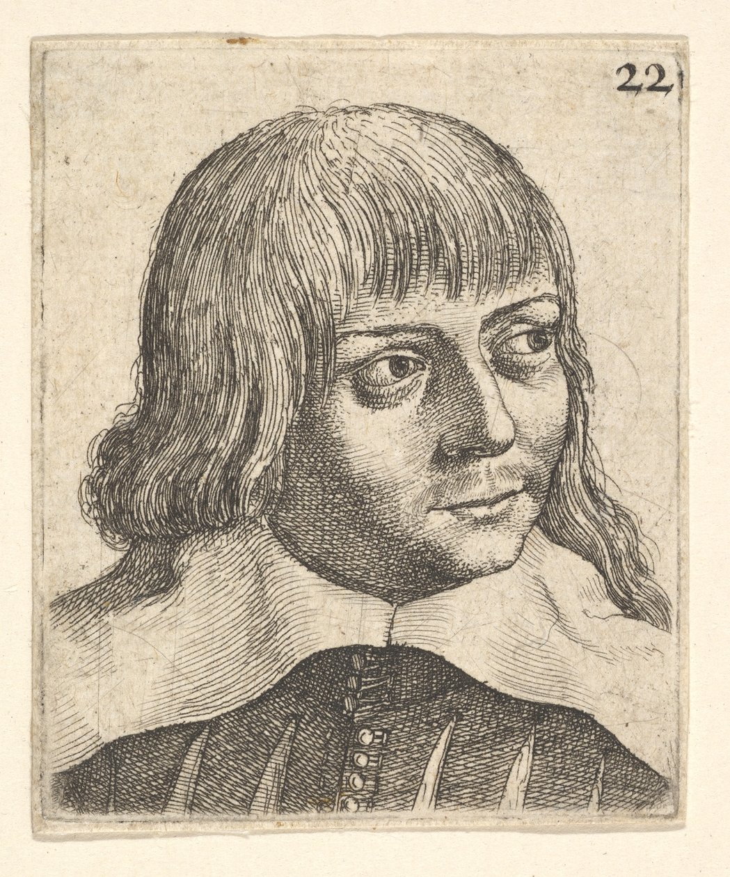 एक युवक का सिर, 1625-77 से थोड़ा दाहिनी ओर मुड़ा। द्वारा Wenceslaus Hollar