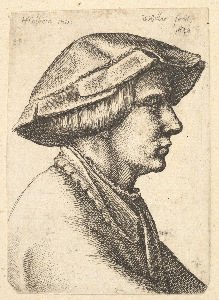 1648 में प्रोफाइल में टोपी पहने हुए युवा का सिर, 1648। द्वारा Wenceslaus Hollar
