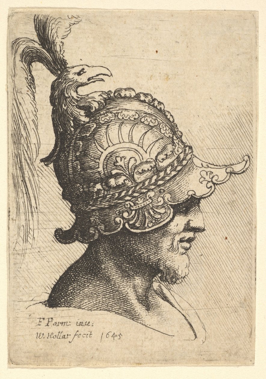 हेलमेटेड हेड wtih बर्ड्स हेड क्रेस्ट, 1645। द्वारा Wenceslaus Hollar