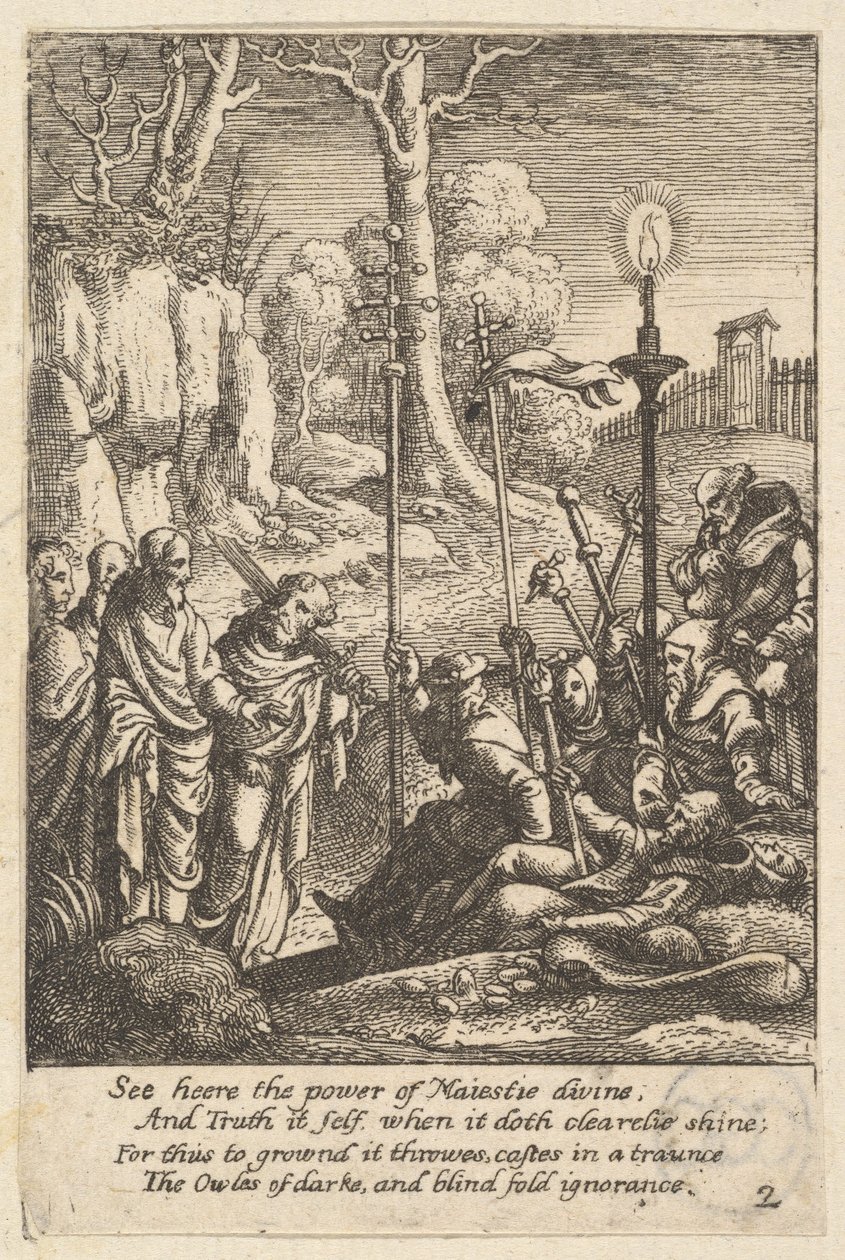 1625-77 में यीशु ने अपने विरोधियों का सामना किया। द्वारा Wenceslaus Hollar