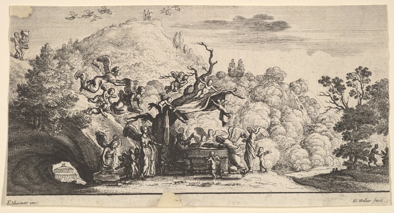 स्वर्गदूतों द्वारा यीशु की सेवा, 1652। द्वारा Wenceslaus Hollar