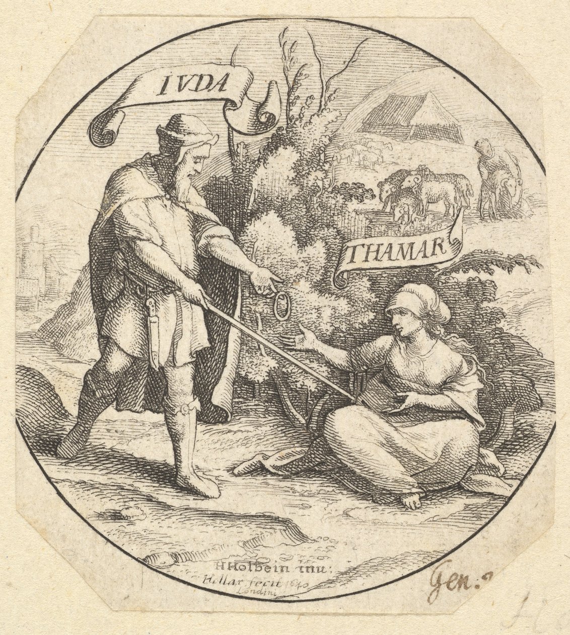 यहूदा और तामार, 1640। द्वारा Wenceslaus Hollar