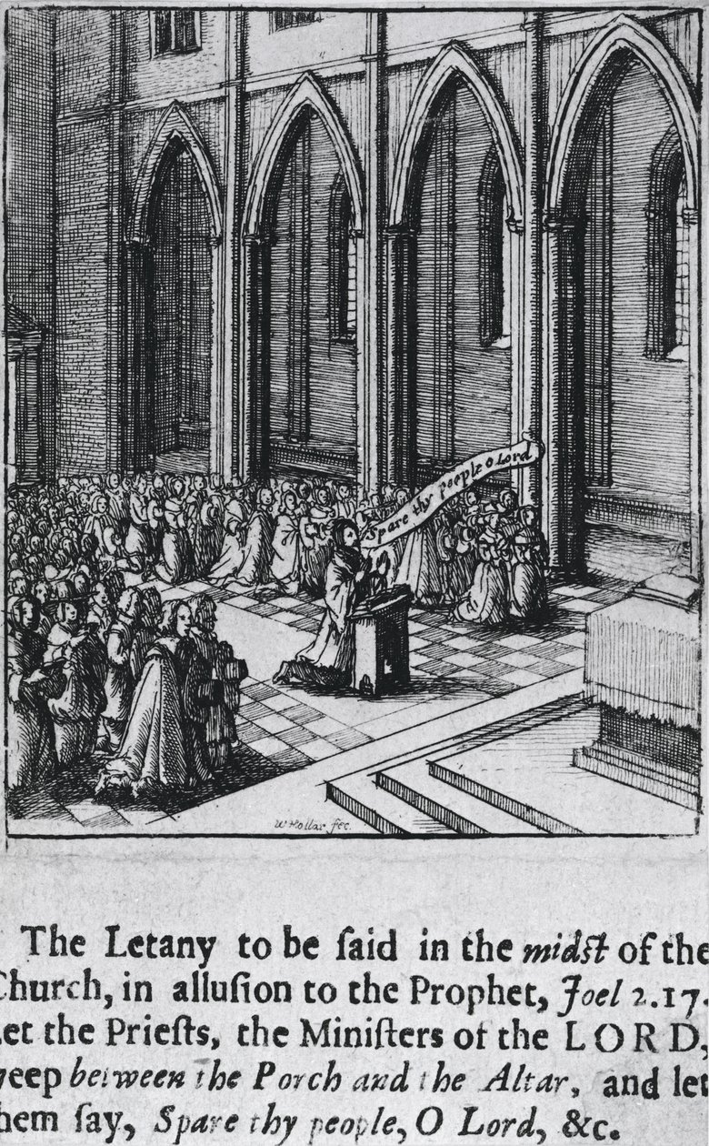 चर्च में लिटनी, c.1655 (नक़्क़ाशी) द्वारा Wenceslaus Hollar