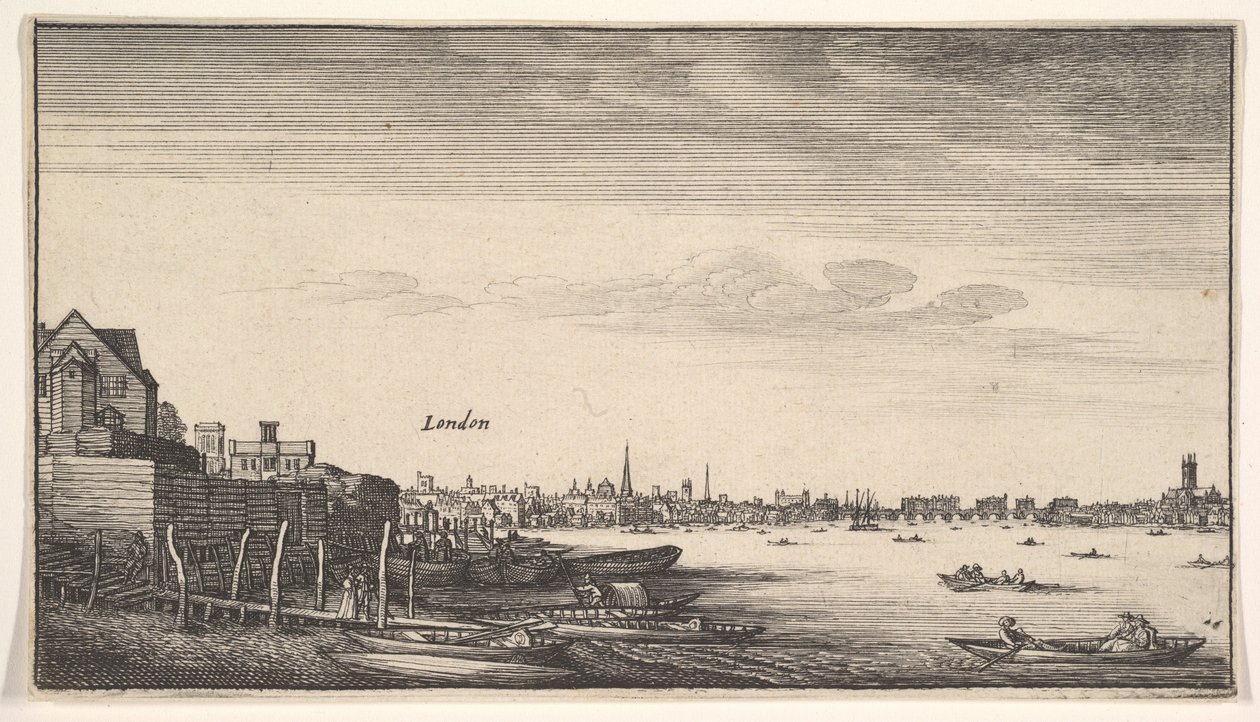 लंदन की मिलफोर्ड सीढ़ियों से देखा गया, 1643-1644। द्वारा Wenceslaus Hollar