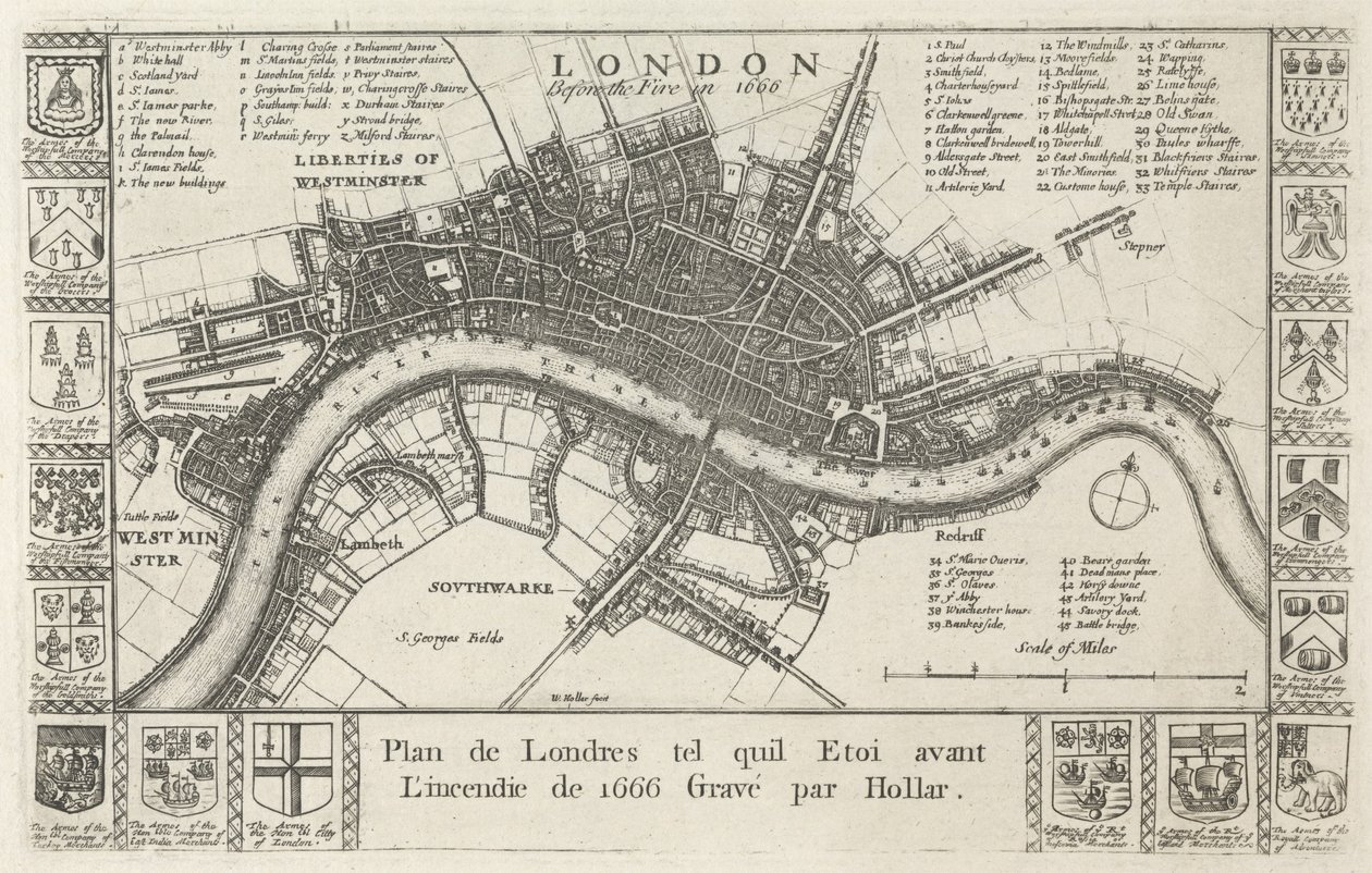 1666 में आग से पहले लंदन द्वारा Wenceslaus Hollar