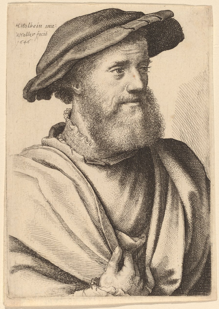 दाढ़ी वाला आदमी दाहिनी ओर देख रहा है हैंस होल्बिन, 1646। द्वारा Wenceslaus Hollar
