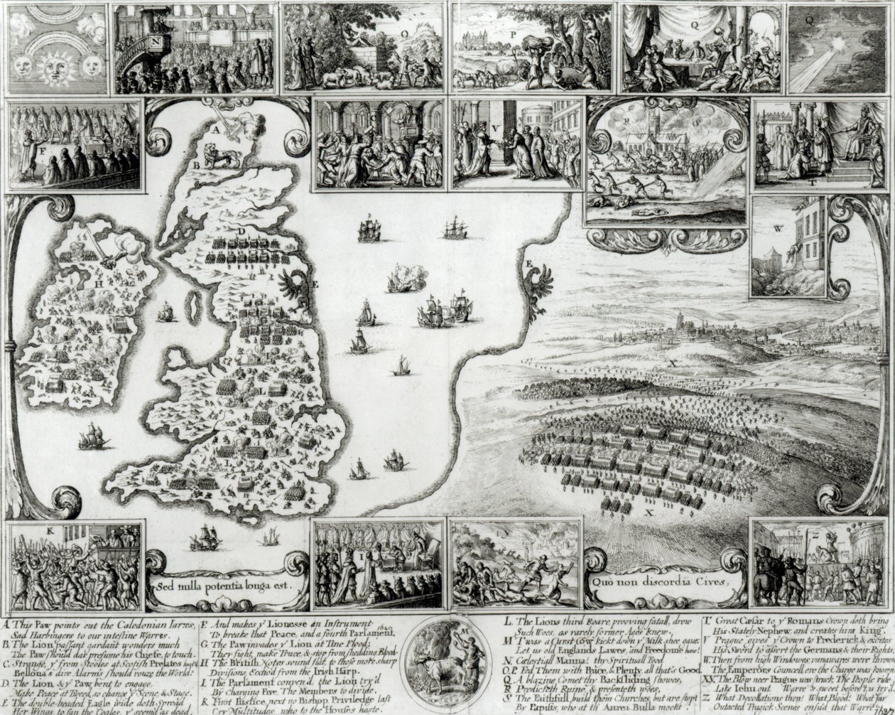 सिविल वार इंग्लैंड का नक्शा और प्राग का दृश्य, 1632 द्वारा Wenceslaus Hollar