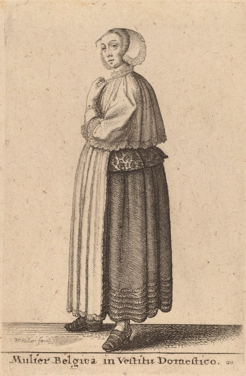 बेल्जियम महिला घरेलू पोशाक में। द्वारा Wenceslaus Hollar