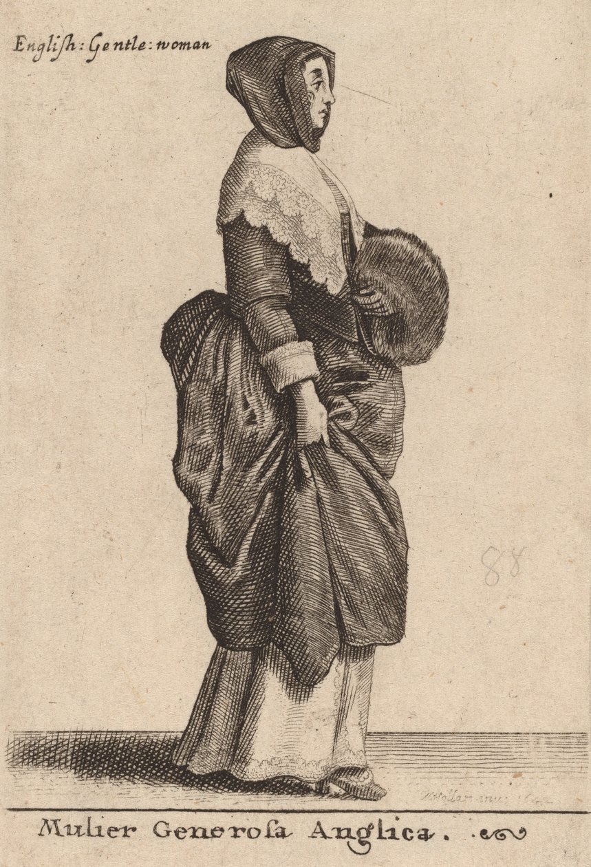एक उदार अंग्रेजी महिला, 1642। द्वारा Wenceslaus Hollar