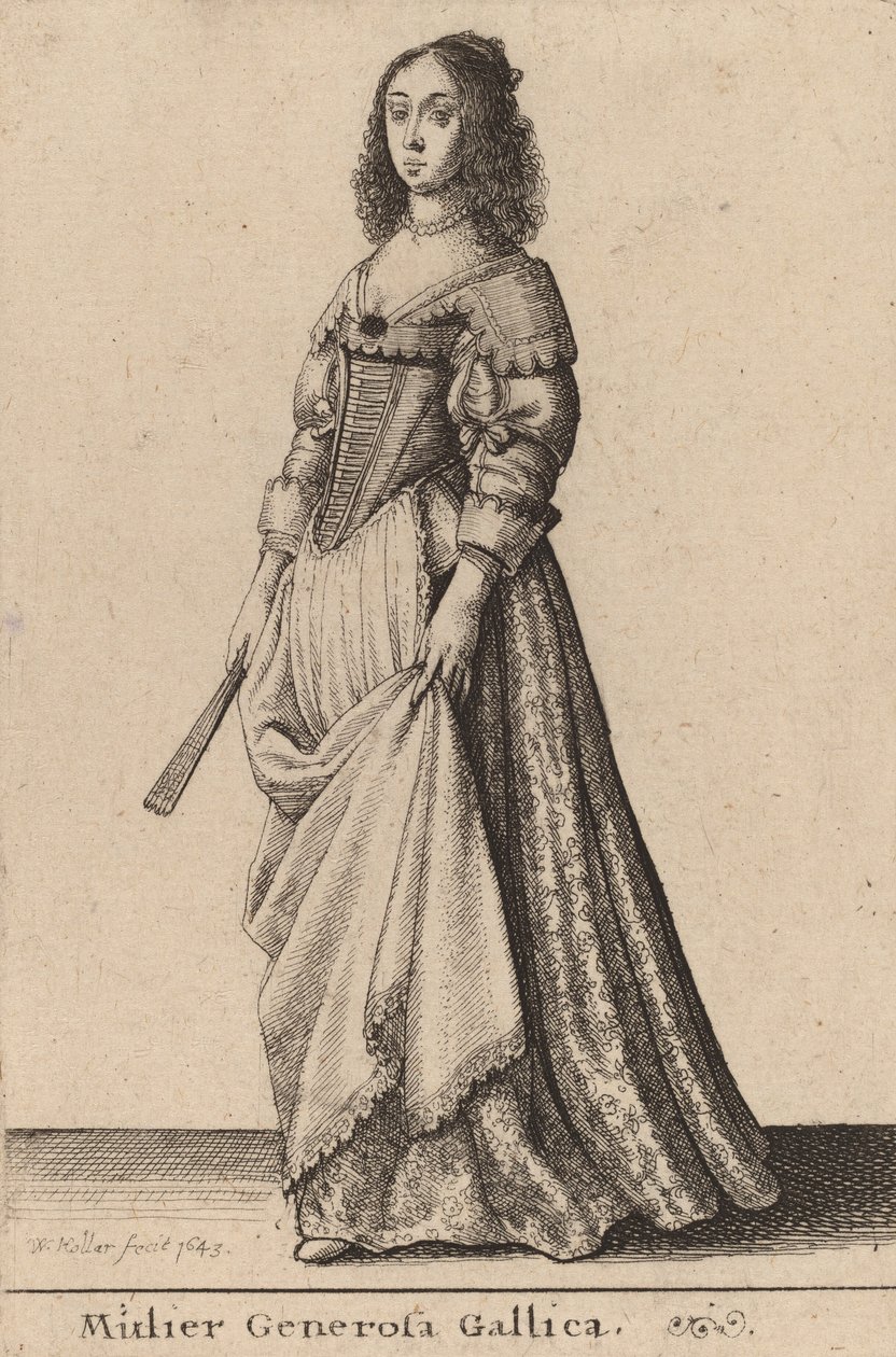 एक उदार फ्रांसीसी महिला, 1643। द्वारा Wenceslaus Hollar