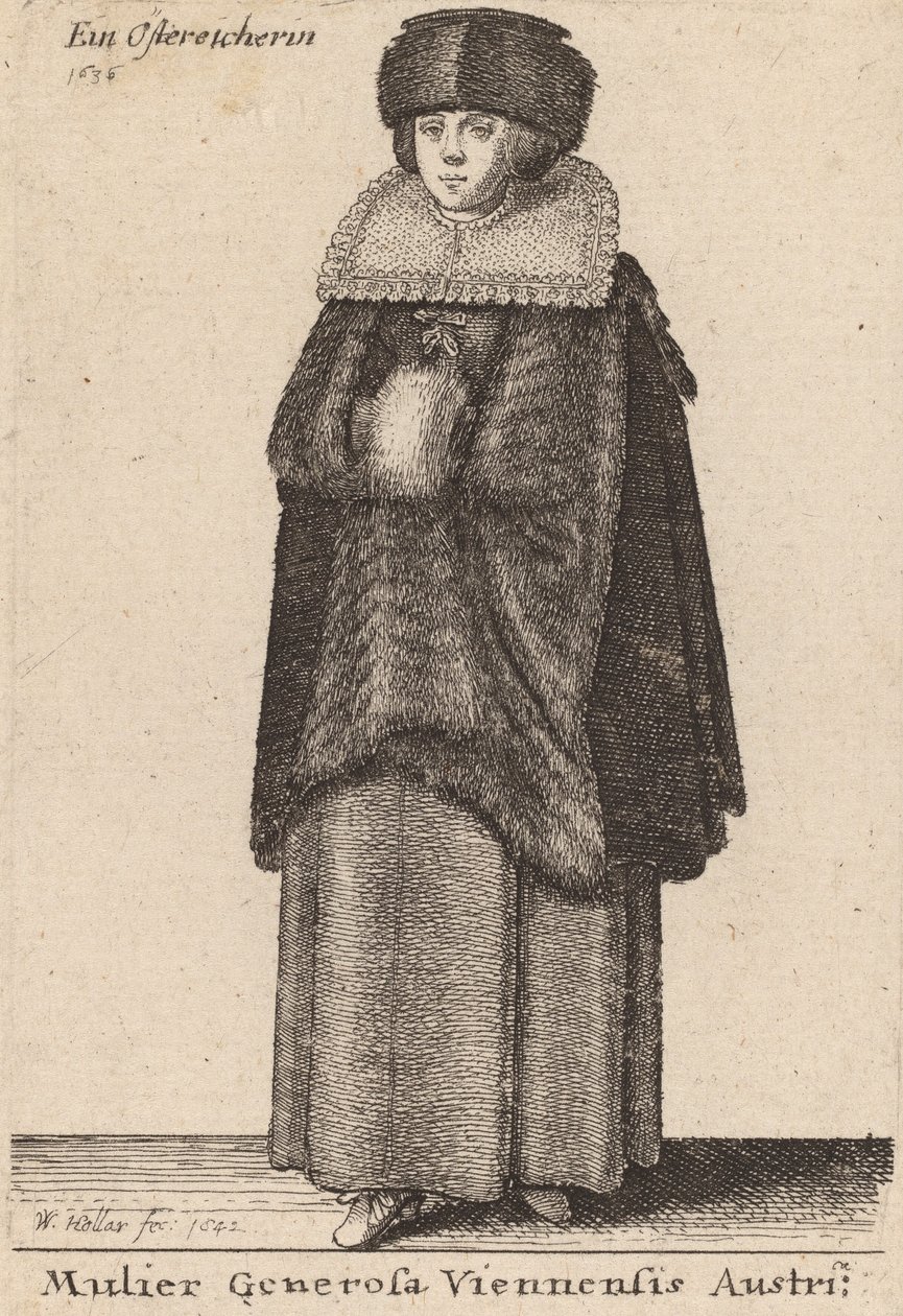 दक्षिण वियना की उदार महिला, 1642। द्वारा Wenceslaus Hollar