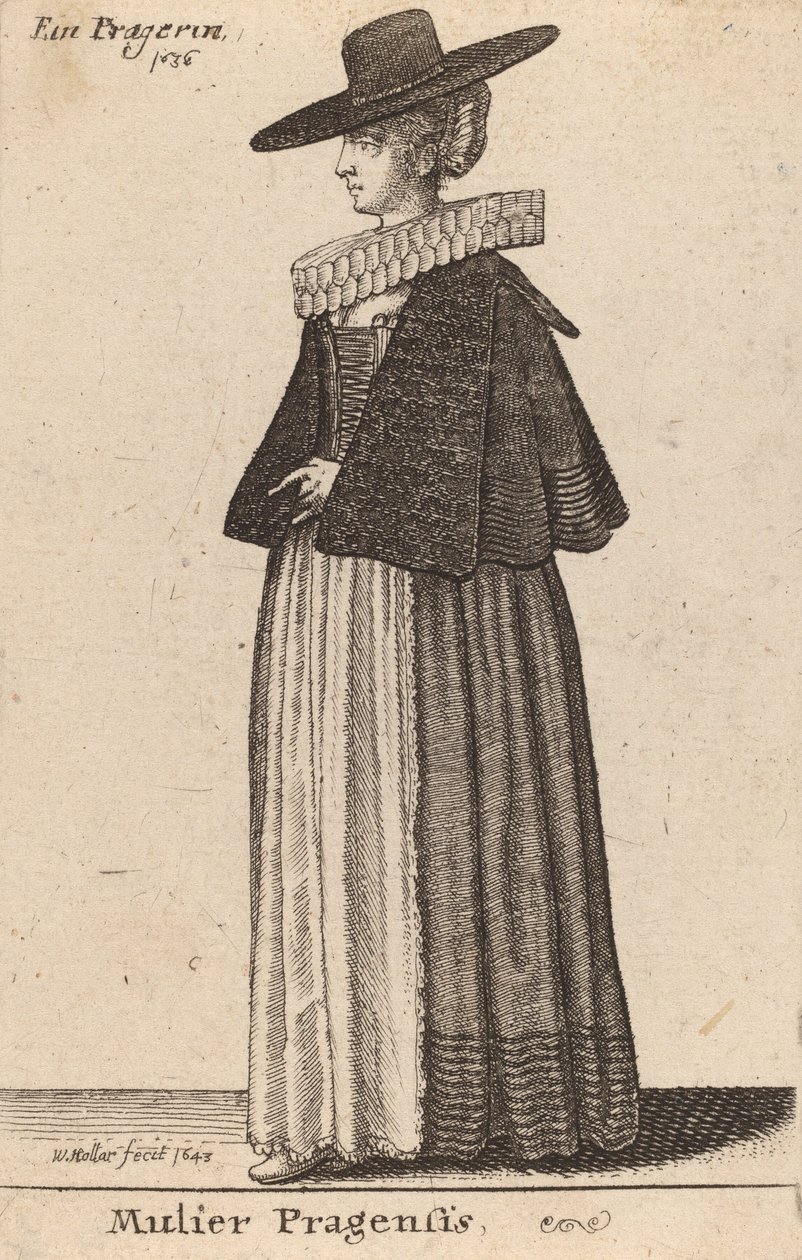 प्राग की महिला, 1643। द्वारा Wenceslaus Hollar